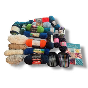 Random Lot of Knitting & Crochet Yarn + Hook Set + Instruction Book – Mixed Colo